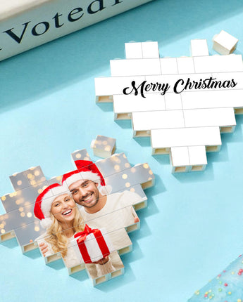 Custom Building Brick Personalized Heart Shaped Photo Block for Christmas