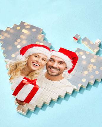 Custom Building Brick Personalized Heart Shaped Photo Block for Christmas