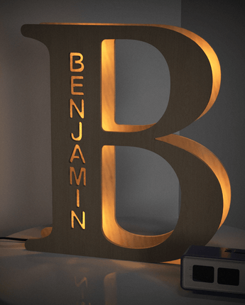 Personalised Wooden Letter Lamp Custom Name Alphabet Night Lights 19CM