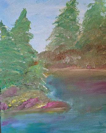 Painting of a Peaceful Lake Scene / Boat Riding on the Water / Lake View / Made with Oils / INSTANT DOWNLOAD available!