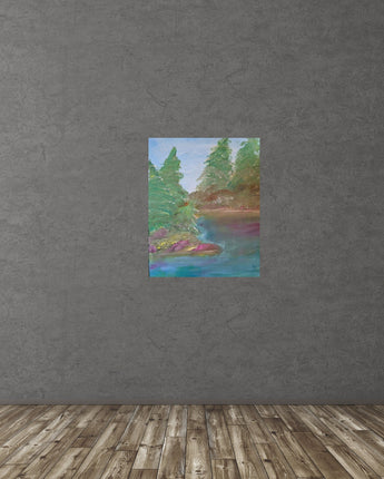 Painting of a Peaceful Lake Scene / Boat Riding on the Water / Lake View / Made with Oils / INSTANT DOWNLOAD available!