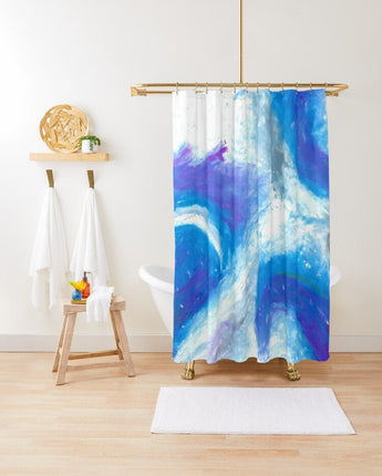 Shower Curtain | Reusable |  Retro Vintage Bathroom Style | Colorful Boho Eclectic Decor | Whimsical Blue Daisy Flower Shower Curtai