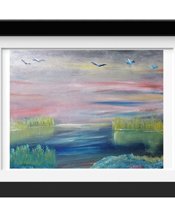 Oil Painting Sunrise Landscape Prints | Smooth Painting Marsh Water | Oil Painting Modern Art Prints | Wall Painting for Modern Living Room